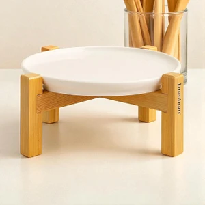 Alpina Bambu Ayaklı Seramik Sunum Tabağı, Servis Tabağı, Dekoratif Tatlı ve Kahvaltı Tabağı 17 cm