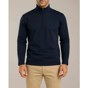 Erkek Ribana Kumaş Likralı Yarım Fermuarlı  Yarım Boğaz Kazak