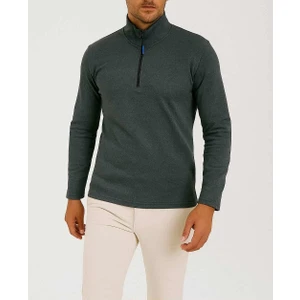 Defduu Store Erkek Ribana Kumaş Likralı Yarım Fermuarlı  Yarım Boğaz Kazak