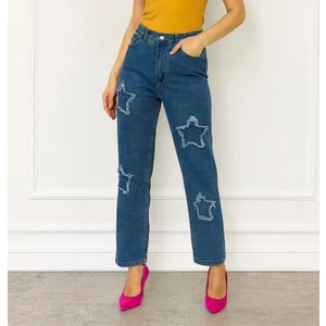 Nd Jeans-Wide Leg Likralı Yıldız Nakışlı Kot Pantolon