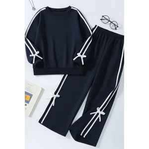 Kız Çocuk Çift Şerit Kurdele Eşofman Takımı 4-16 Yaş 12146