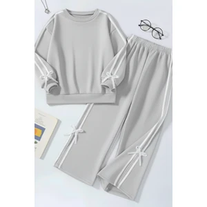 Kız Çocuk Çift Şerit Kurdele Eşofman Takımı 4-16 Yaş 12144