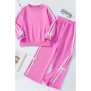 Kız Çocuk Çift Şerit Kurdele Eşofman Takımı 4-16 Yaş 12143