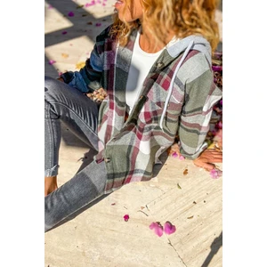 Kadın Desenli Renkli Oduncu Oversize Bol ve Geniş Kalıp Casual Çift Kapüşonlu Ceket Gömlek