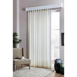 Kırık Beyaz Ekru Saten Güneşlik Perde Polyester Kumaşlı Kornişli Düz Desen