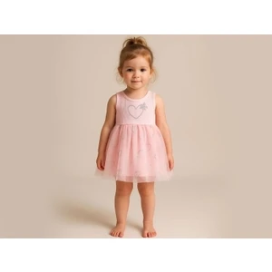 Simli Kalp Baskılı Bebe Elbise