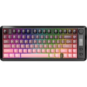 M75 Kablosuz 2.4ghz Kablosuz + Bt Çift Modlu Klavye LED Ekranlı Oyun Klavyesi ile Pbt Knob Rainbow
