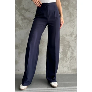 Kadın Yeni Sezon Yüksek Bel Klasik Lacivert Kumaş Pantolon Lacivert / L