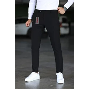 Erkek Siyah Italyan Kesim Likralı Kumaş Pantolon Dar Kesim Boru Paça Spor Tarzı Klasik Pantalon
