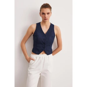 Lacivert Astarsız Çizgili Yelek