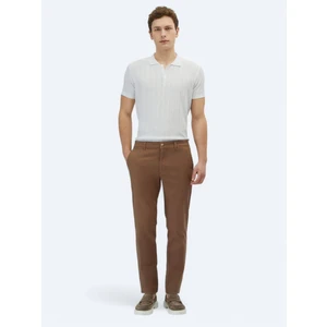 Açık Kahve Düz Dokuma Regular Fit Casual Pamuk Karışımlı Pantolon