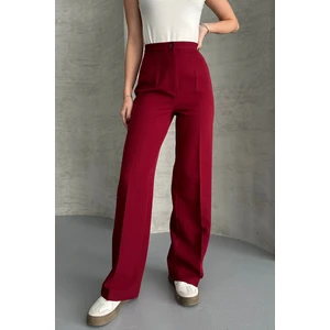 Kadın Yeni Sezon Yüksek Bel Klasik Bordo Kumaş Pantolon Bordo / Xl