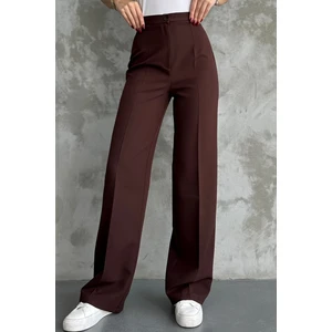 Kadın Yeni Sezon Yüksek Bel Klasik Kahverengi Kumaş Pantolon Kahve / Xl