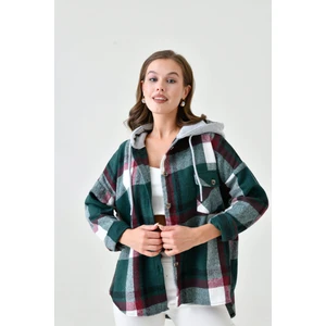 Kadın Desenli Renkli Oduncu Oversize Bol ve Geniş Kalıp Casual Çift Kapüşonlu Ceket Gömlek