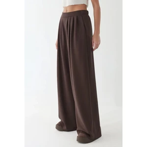 Kadın Modal Touch Pile Detaylı Geniş Paça Pantolon Kestane Kahvesi