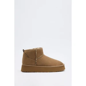 Bot 2519 - İçi Kürklü Kalın Tabanlı Vizon Süet Kadın Bot