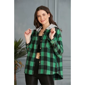 Kadın Çok Renkli Yeşil Oduncu Oversize Ceket Gömlek