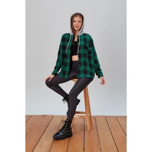 Kadın Desenli Renkli Oduncu Oversize Bol ve Geniş Kalıp Casual Çift Kapüşonlu Ceket Gömlek