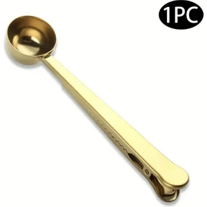 Mandallı Kahve Ölçü Kaşığı Gold Çok Fonksiyonlu Paslanmaz Çelik Kaşık