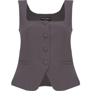 Gri Astarsız Kare Yaka Yelek