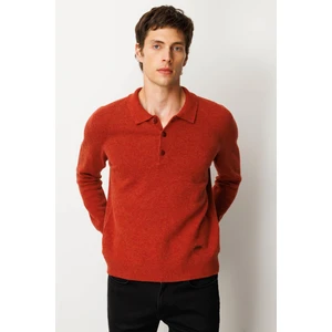 Erkek Polo Yaka Basic Yün Kazak Kiremit