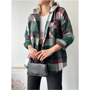 Kadın Çok Renkli Koyu Yeşil Oduncu Oversize Ceket Gömlek