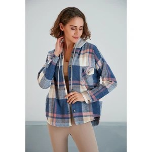 Kadın Desenli Renkli Oduncu Oversize Bol ve Geniş Kalıp Casual Çift Kapüşonlu Ceket Gömlek