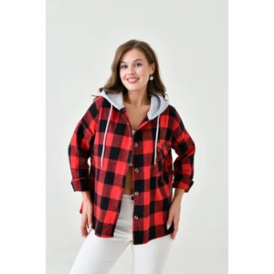 Kadın Desenli Renkli Oduncu Oversize Bol ve Geniş Kalıp Casual Çift Kapüşonlu Ceket Gömlek