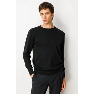 Erkek Sıfır Yaka Çelik Örgü Yün Kazak Siyah