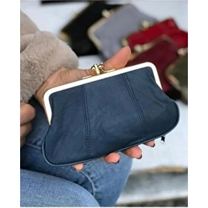 Hakiki Deri Lacivert Klipsli Kadın Cüzdan