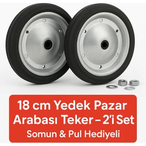 2 Adet 18 cm Metal Gövde Pazar Arabası Tekerleği Süper Sağlam Araba Tekeri Somun&pul Hediyeli