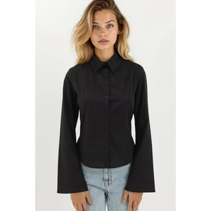Kadın Dar Kesim Uzun Kollu Gömlek  Black
