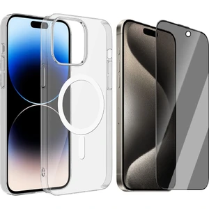 iPhone 15 Kılıf Zore M-safe Şarj Özellikli Şeffaf Tek Kamera Çerçeveli Porto Kapak + Hayalet Ekran Koruyucu