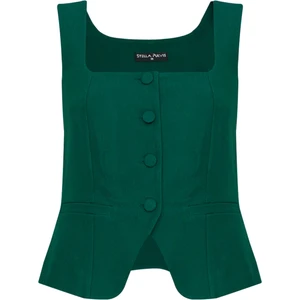 Yeşil Astarsız Kare Yaka Yelek