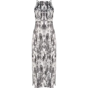 Beyaz Halter Yaka Saten Midi Elbise