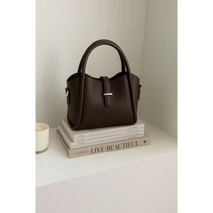 Kadın Gold Aksesuar Detaylı Üç Bölmeli Tasarım Çıkarılabilir Makyaj Çantalı El ve Omuz Çantası Roma