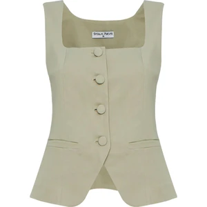 Haki Astarsız Kare Yaka Yelek