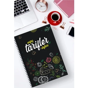 A5 Spiralli Yemek Tarif Defteri - Özel Tasarım - Kalın Kapak Pratik Ebat-96 Sayfa