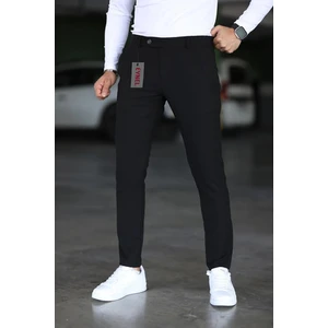 Erkek Siyah Italyan Kesim Likralı Kumaş Pantolon Dar Kesim Boru Paça Spor Tarzı Klasik Pantalon
