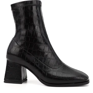 Kadın Siyah - Kroko Deri Görünümlü Kalın Topuklu Streç Bot