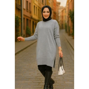 Gri Tesettür Triko Kazak Tunik 17203GR