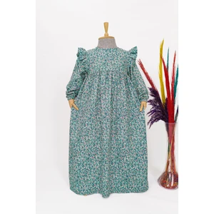 Kız Çocuk Viskon %100 Pamuk Tesettür Elbise Amine Model Uzun Tam Boy Elbise