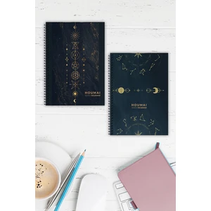 A5 Spiralli Defter 2'li Set Çizgisiz 96 Sayfa Karton Kapak Houmai Mistik ve Umay Zodyak