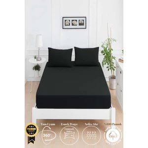 Mirava Premium %100 Pamuk Penye Lastikli Tek Kişilik Çarşaf Takımı (1 Yastık Kılıfı Dahil) Siyah 100X200CM