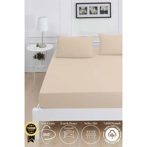 Mirava Premium %100 Pamuk Penye Lastikli Tek Kişilik Çarşaf Takımı (1 Yastık Kılıfı Dahil) Bej 100X200CM