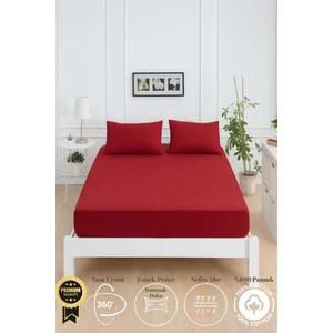 Mirava Premium %100 Pamuk Penye Lastikli Tek Kişilik Çarşaf Takımı (1 Yastık Kılıfı Dahil) Bordo 100X200CM