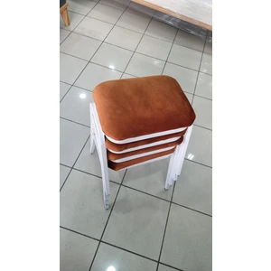 Tabure 4 Adet Beyaz Demir Ayaklı Silinebilir Kumaş Yeni Trend Mutfak Taburesi Dikdörtgen Tabure