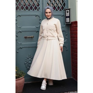 Düğmeli Taş Tesettür Etekli Ikili Takım 12261TAS