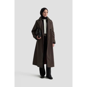 Gold Düğmeli Trençkot 25KTD709 Kahverengi