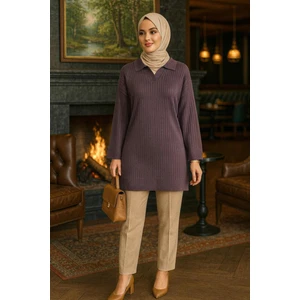 Fitilli Koyu Lila Tesettür Triko Tunik 65903KLILA